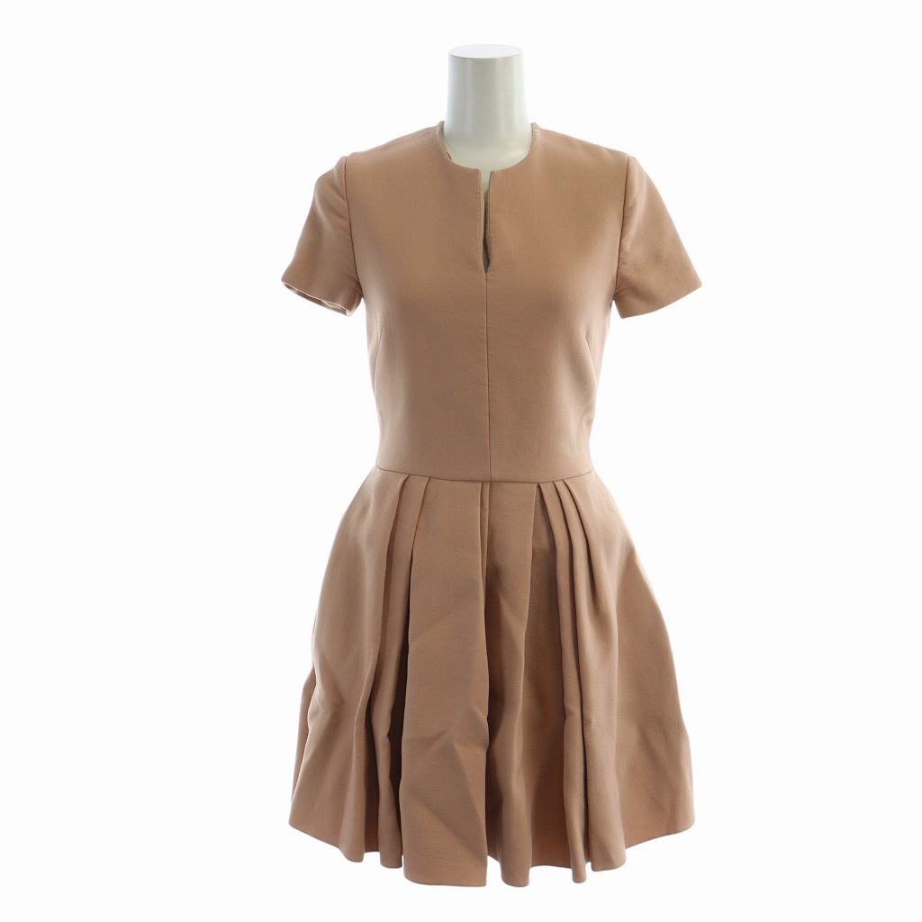 【中古】ディオール Christian Dior 20年製 衣裳 ひざ丈 半袖 フレンチ衣袂 太陽フレア 筋目 イタリア製 羊毛 絹 地絹 38 M さくら色 011R61A1166 /KW ■GY19 レディース 【ベクター 古着】 250619