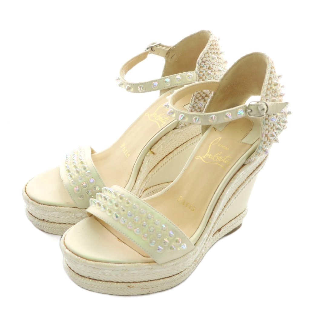 【中古】クリスチャンルブタン Christian louboutin サンダル オープントゥ ウェッジソール 同盟罷工一回り ロックスタッズ 35 22珊 白 白いこと /XZ ■GY19 レディース 【ベクター 古着】 250827