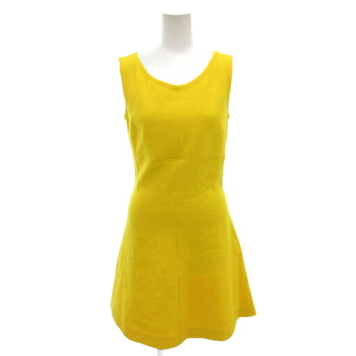【中古】ディオール Christian Dior 羊毛 地絹 デコルテ ノースリーブ 衣裳 ひざ丈 38 黄 黄色 7C21607A1106 /FF ■GY19 レディース 【ベクター 古着】 251020