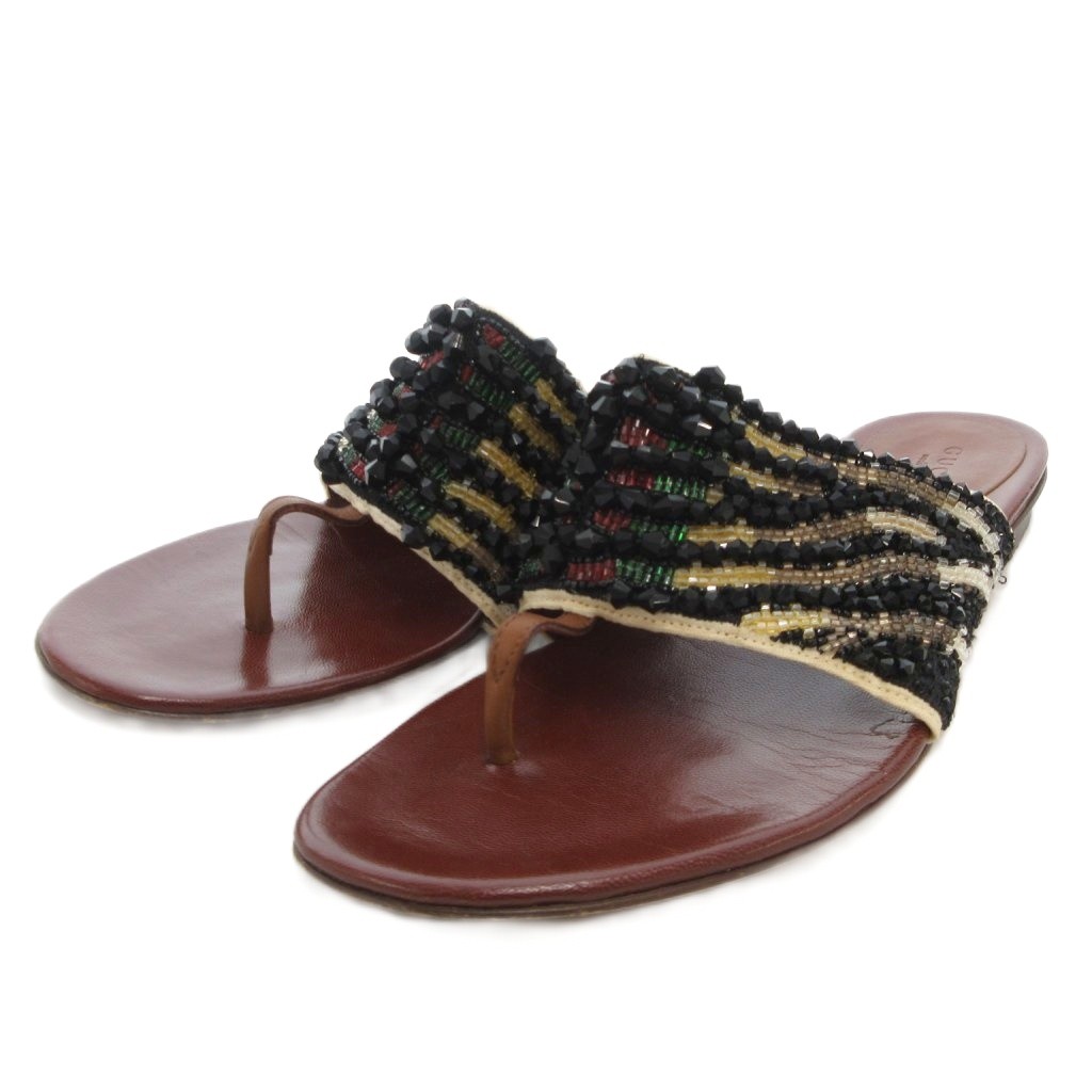【中古】グッチ GUCCI トングサンダル シューズ ビーサン なめし革 ビジュー 37 茶 赤銅色 156105 /FF ■GY19 レディース 【ベクター 古着】 251021