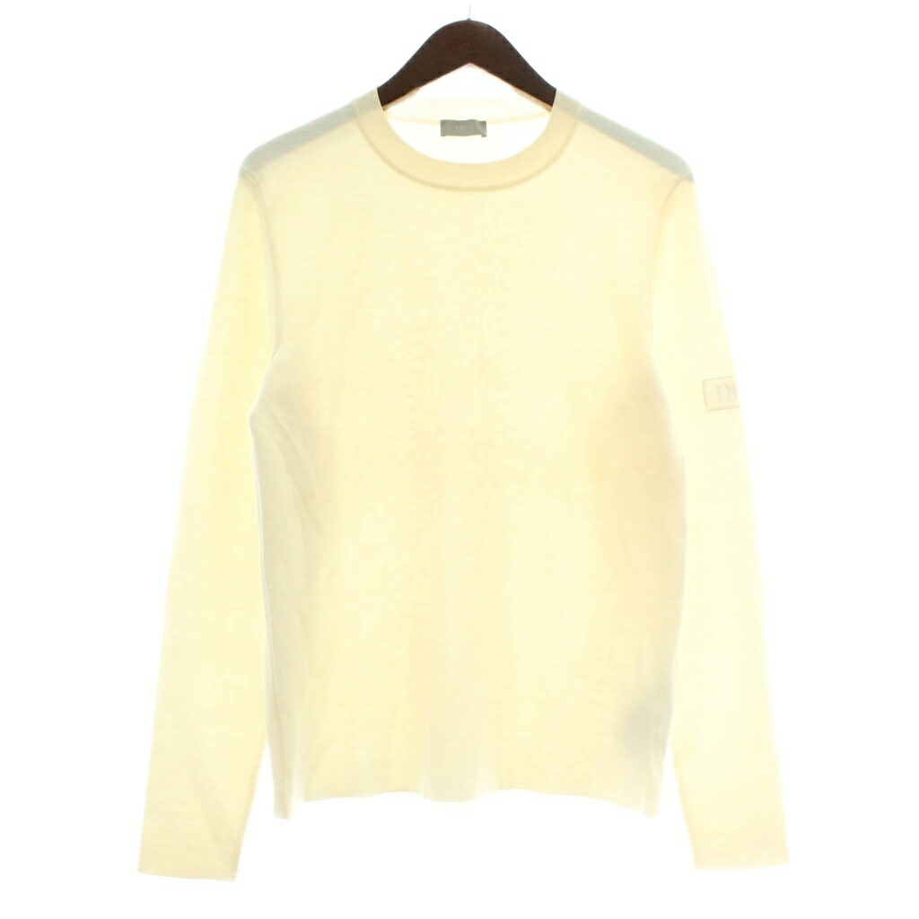 【中古】ディオールオム Dior HOMME 19AW 編み物 ティーシャツ 羊毛 長袖 労働者の一団のど首 ロゴタイプ継ぎ切れ S 白 白いこと 933M647AT071 /XZ ■GY19 メンズ 【ベクター 古着】 251213