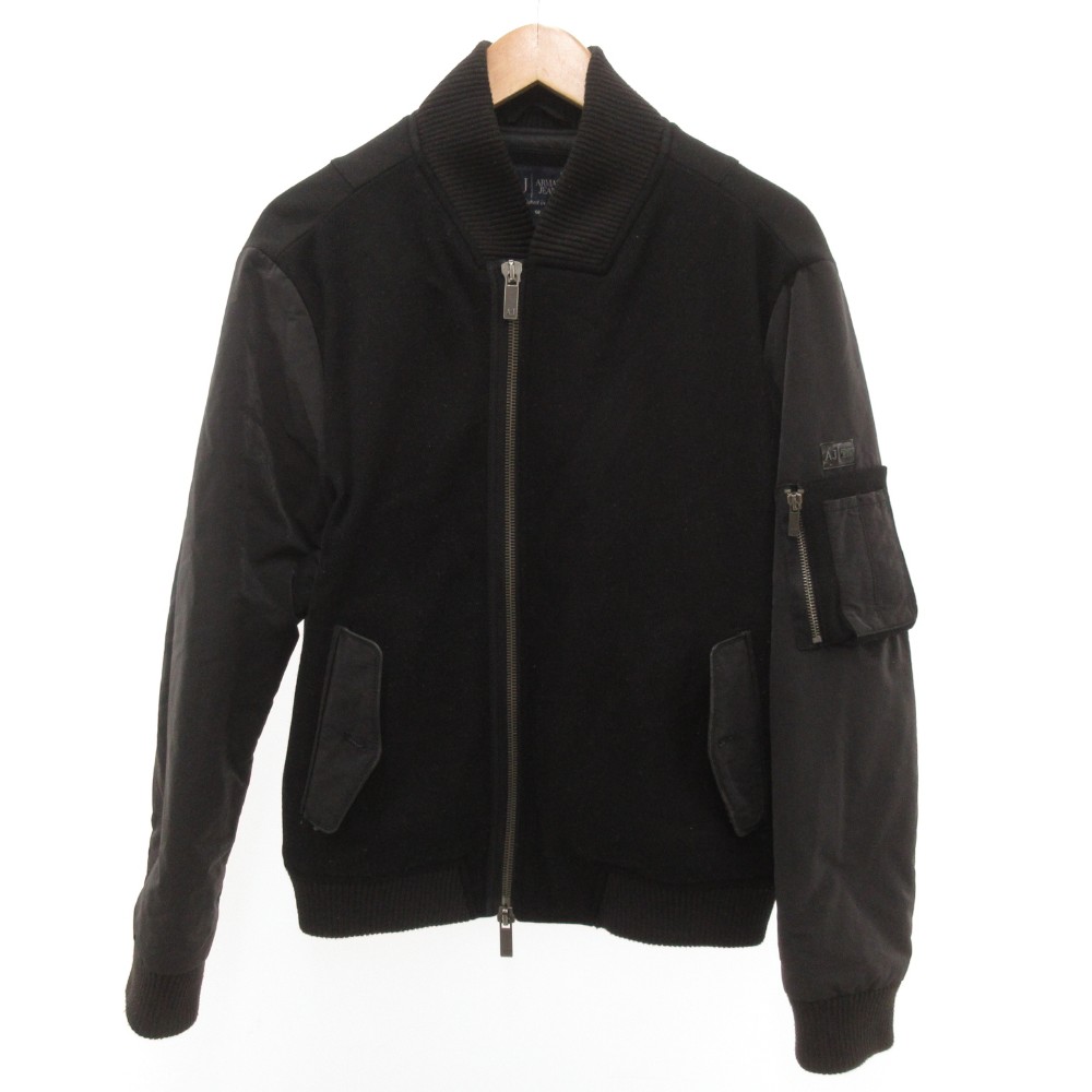 【中古】アルマーニ ジーンズ ARMANI JEANS ボンバージャケット 中綿 ブルゾン 切替 ロゴ M 黒 ブラック /JS ■GY38 メンズ 【ベクトル 古着】 260223|ブランド古着ベクトルプレミアム店
