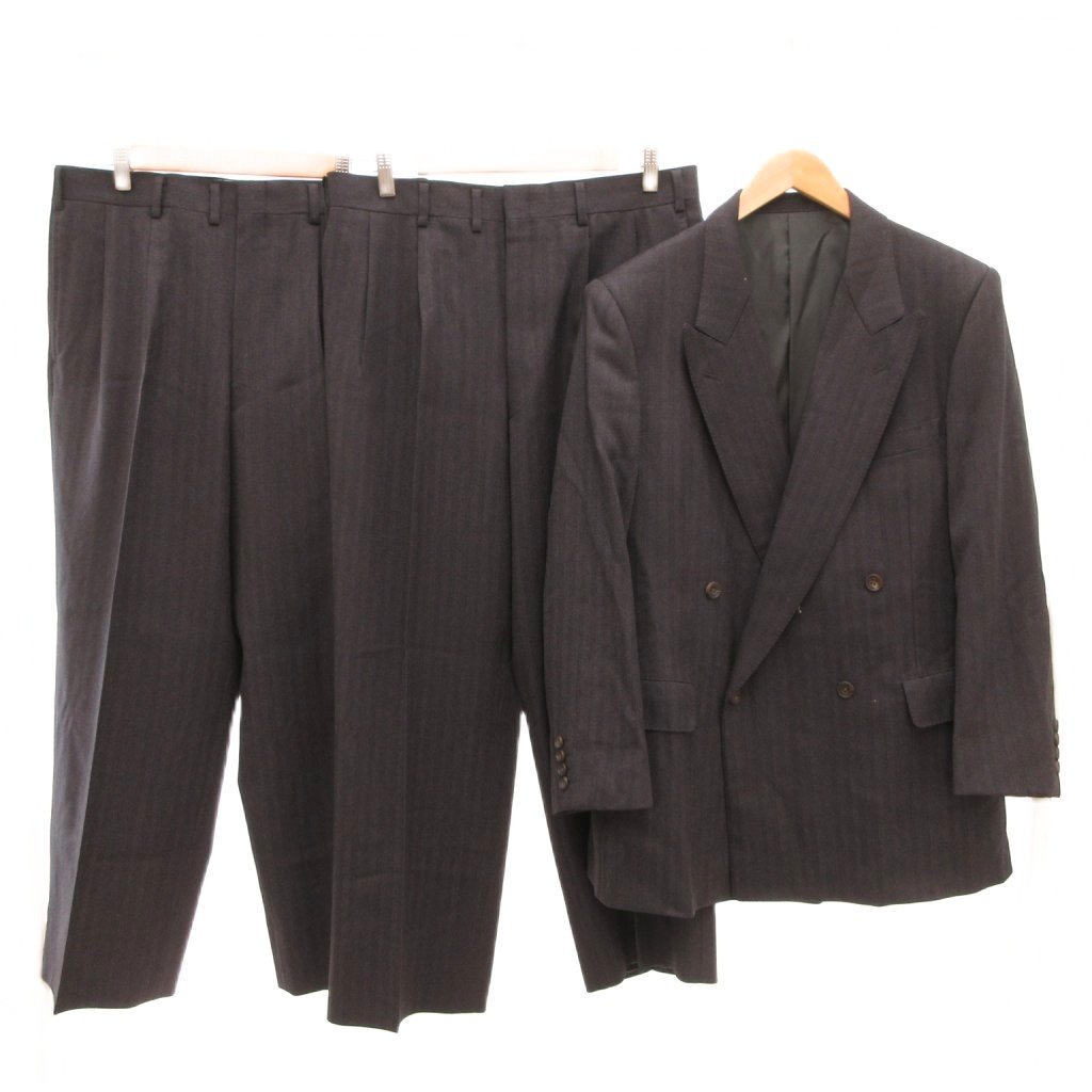 【中古】バーバリーズ Burberrys PRISTAGE COLLECTION 80's ヴィンテージ 3P スリーピース スーツ セットアップ テーラードジャケット パンツ スラックス ダブルブレスト ヘリンボーン ピークドラペル カシミヤ混 A497 グレー /JS ■GY11 メンズ 【ベクトル 古着】 260228|ブランド古着ベクトルプレミアム店