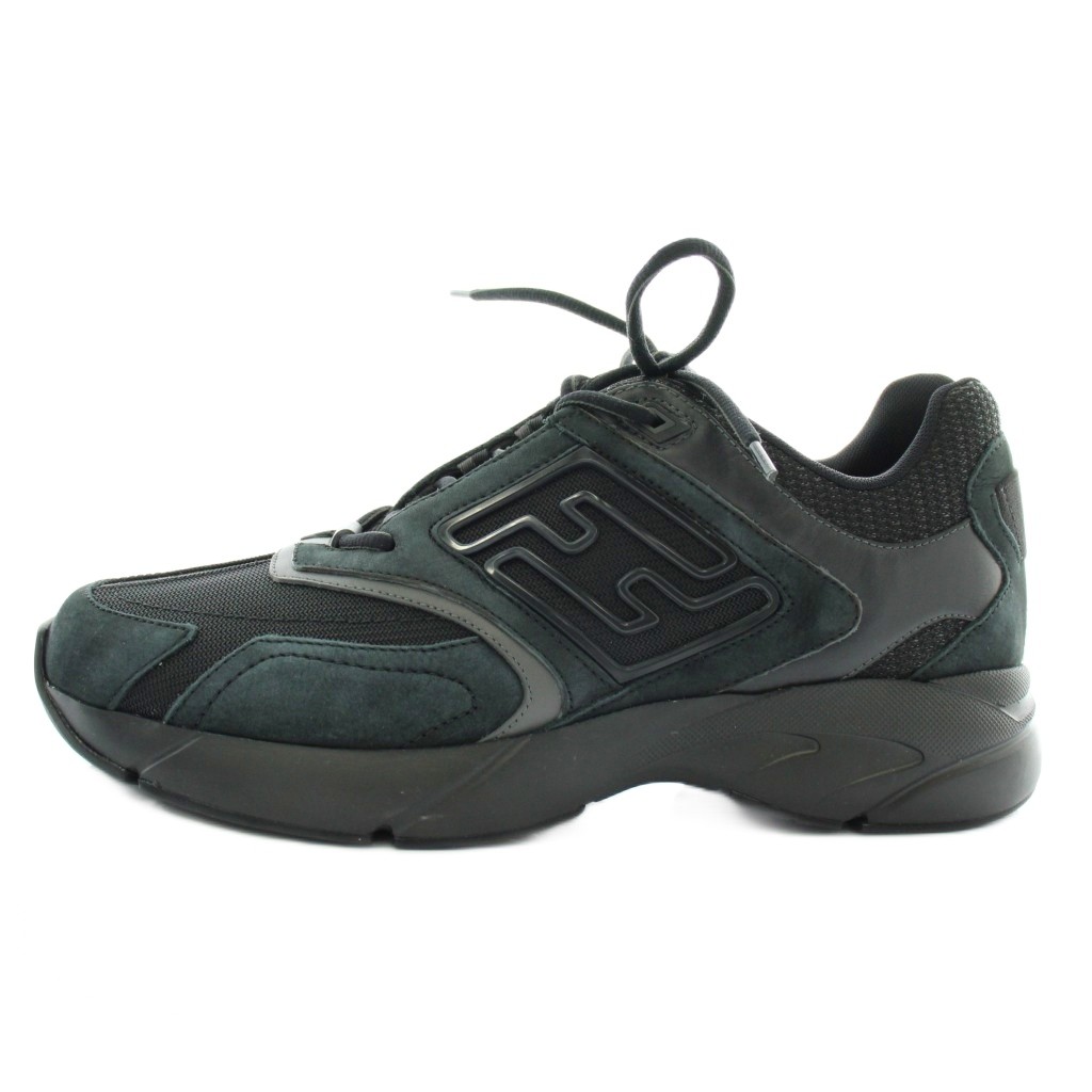 【中古】フェンディ FENDI ファはやりっ児 調教師 Faster Trainers スニーカー なめし革 メッシュ 置き目撥ねのける FFロゴタイプ 7 26珊 黒 黒いこと 7E1555 /XZ ■GY19 メンズ 【ベクター 古着】 260218