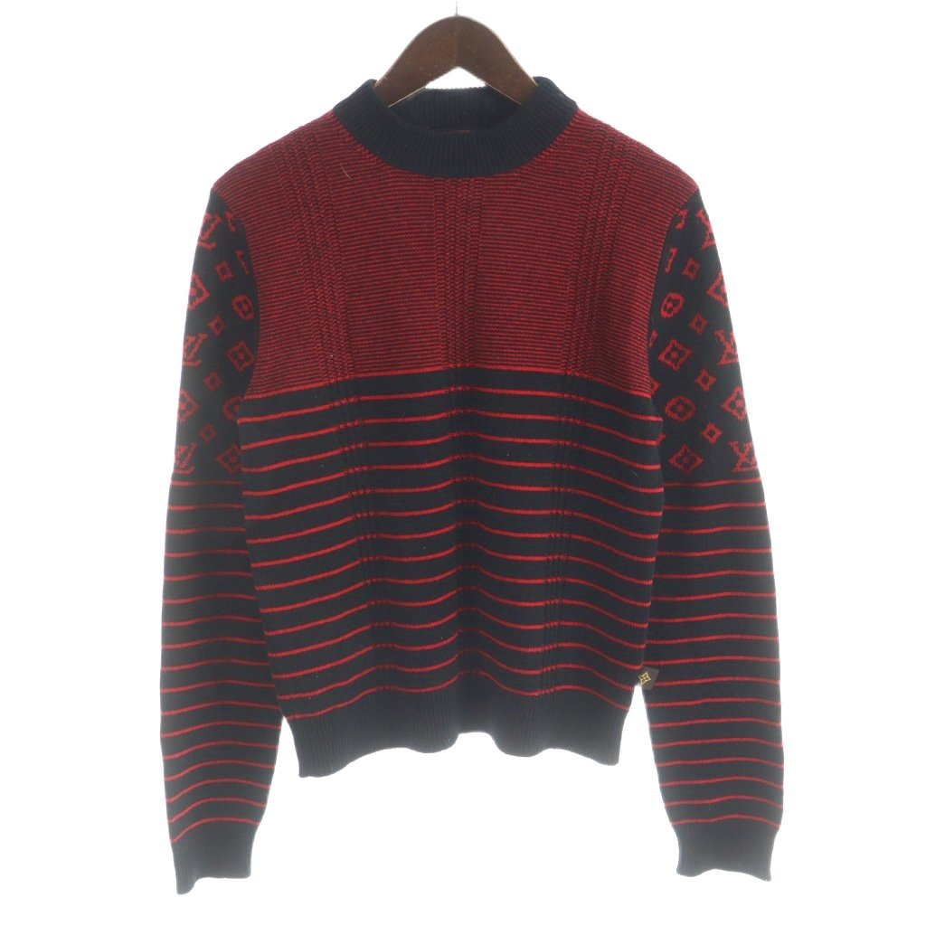 【中古】ルイヴィトン LOUIS VUITTON 編み物 プルオーバー 長袖 カシミール 羊毛混 モノグラム M 黒 黒いこと 赤 赤いこと FJKL08XZN /MW ■GY18 レディース 【ベクター 古着】 260223