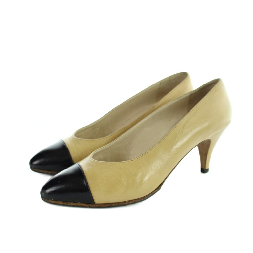 【中古】シャネル CHANEL パンプス なめし革 バイ色つや ポインテッドトゥ  36 ベージュ 黒 黒いこと ■GY19 /MQ ■OH レディース 【ベクター 古着】 260308