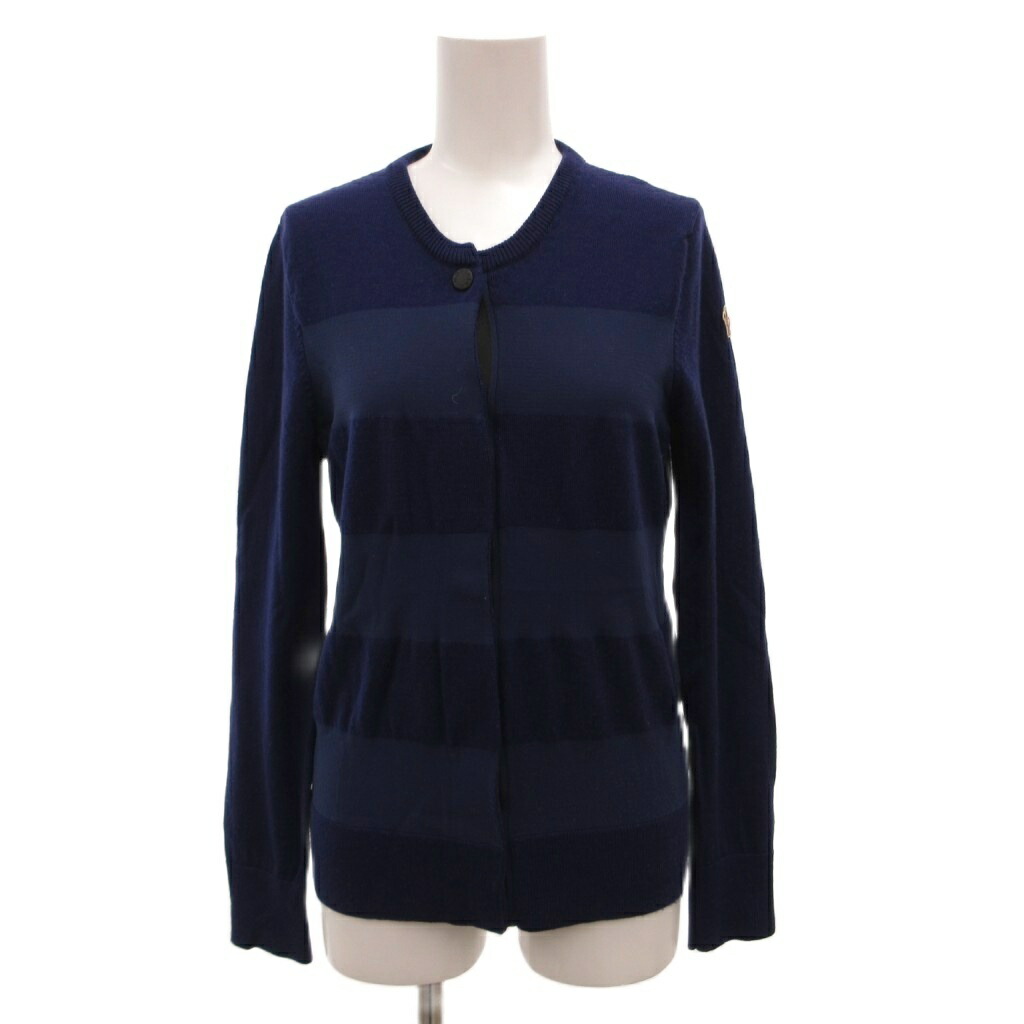【中古】モンクレール MONCLER MAGLIONE TRICOT ALLA COREANA カーディガン ニット バンドカラー ボーダー柄 M 青 ブルー 紺 ネイビー /JS ■GY19 レディース 【ベクトル 古着】 260316|ブランド古着ベクトルプレミアム店