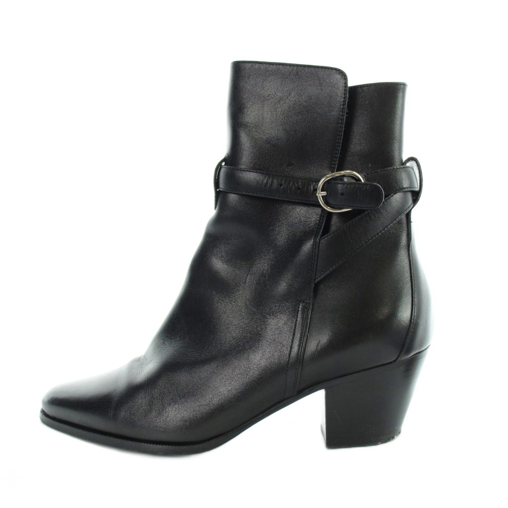 【中古】セリーヌ CELINE 遊撃手ブーツ なめし革 三尺帯 ポインテッドトゥ ロゴタイプ 36 黒 黒いこと ■GY19 /MQ ■OH レディース 【ベクター 古着】 260308