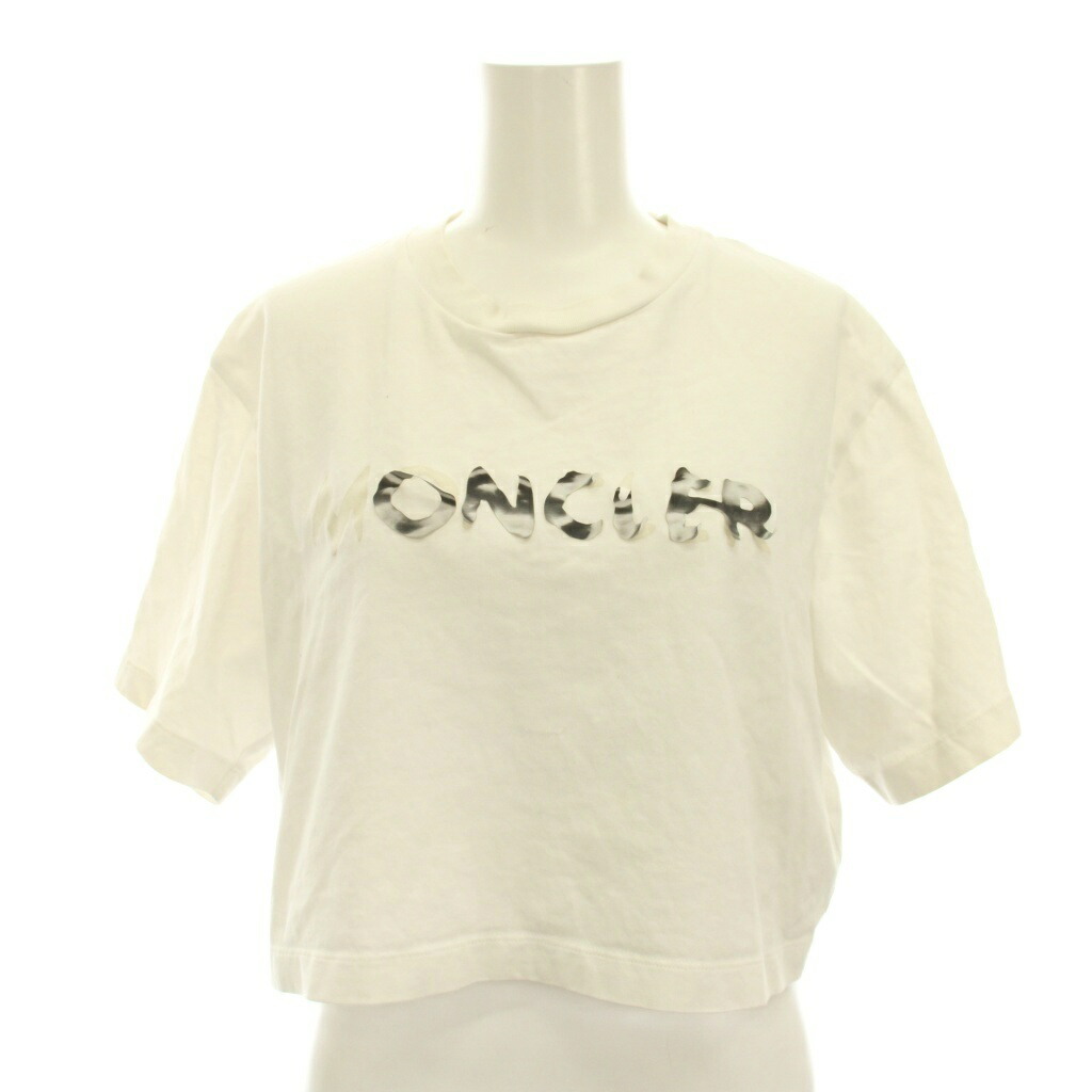 【中古】モンク軌跡 MONCLER MAGLIA A MANICHE CORTE ティーシャツ カットソー 遊撃手丈 半袖 ロゴタイプ XS 白いこと /YM ■GY19 レディース 【ベクター 古着】 260313