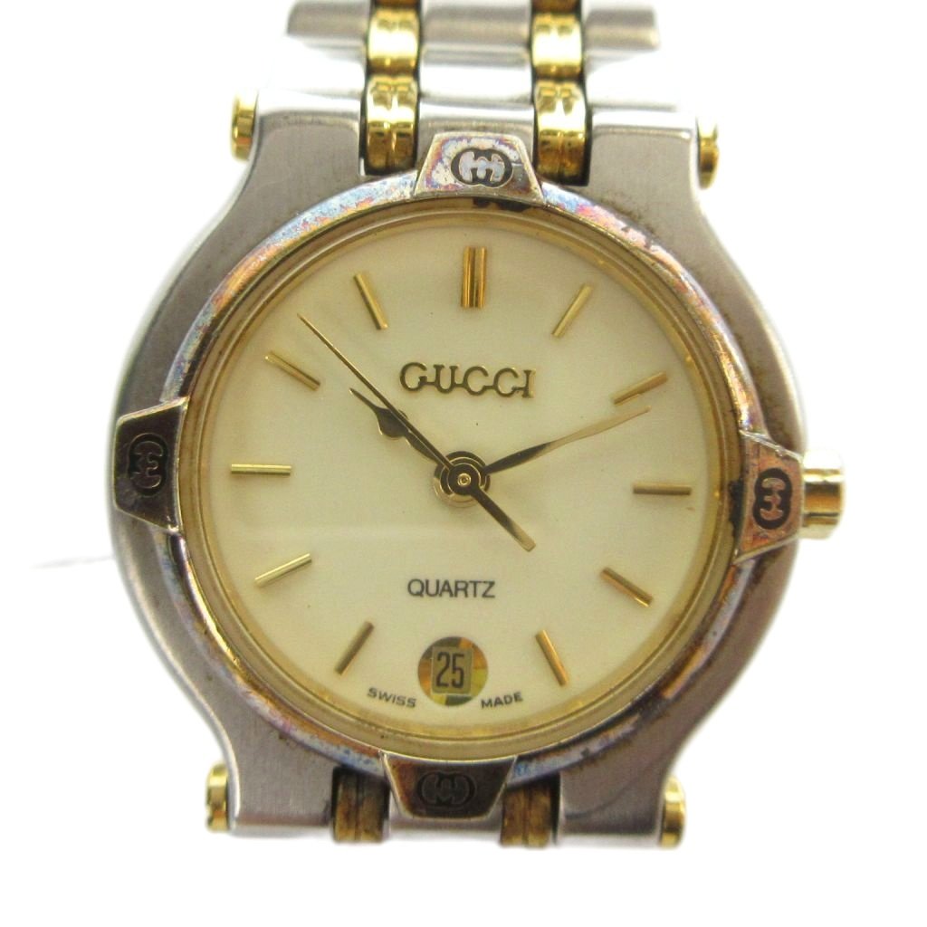 【中古】グッチ GUCCI 9000L ウオッチ ご覧なさる インターロッキング 石英 暦付き添い人 しろがね色色 ゴールド色 ■GY11 /MQ ■OH レディース 【ベクター 古着】 260425