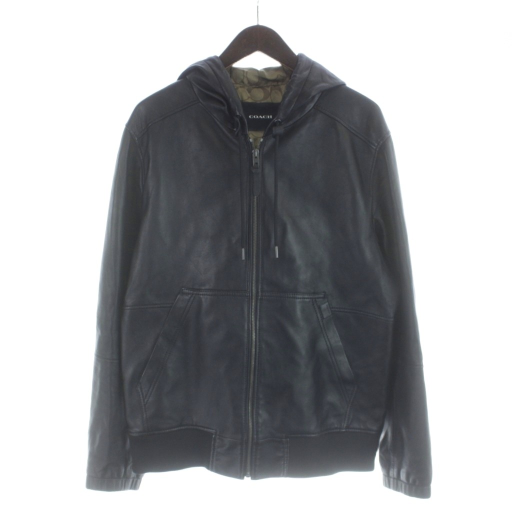【中古】コーチ COACH ジップアップパーカー レザー 羊革 ブルゾン シグネチャー L 黒 ブラック C5233 /MW ■GY17 メンズ 【ベクトル 古着】 260404｜ブランド古着ベクトルプレミアム店