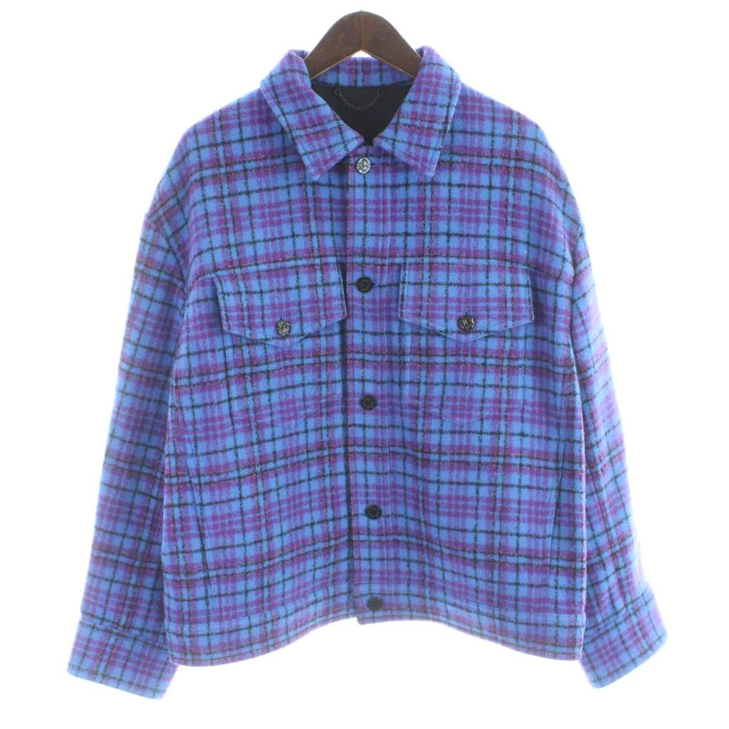 【中古】ルイヴィトン LOUIS VUITTON 19AW クロップド フランネル ブルゾン ジャケット ウール 50 青 ブルー 紫 パープル RM192M ORR HHS10W /MW ■GY17 メンズ 【ベクトル 古着】 260330|ブランド古着ベクトルプレミアム店