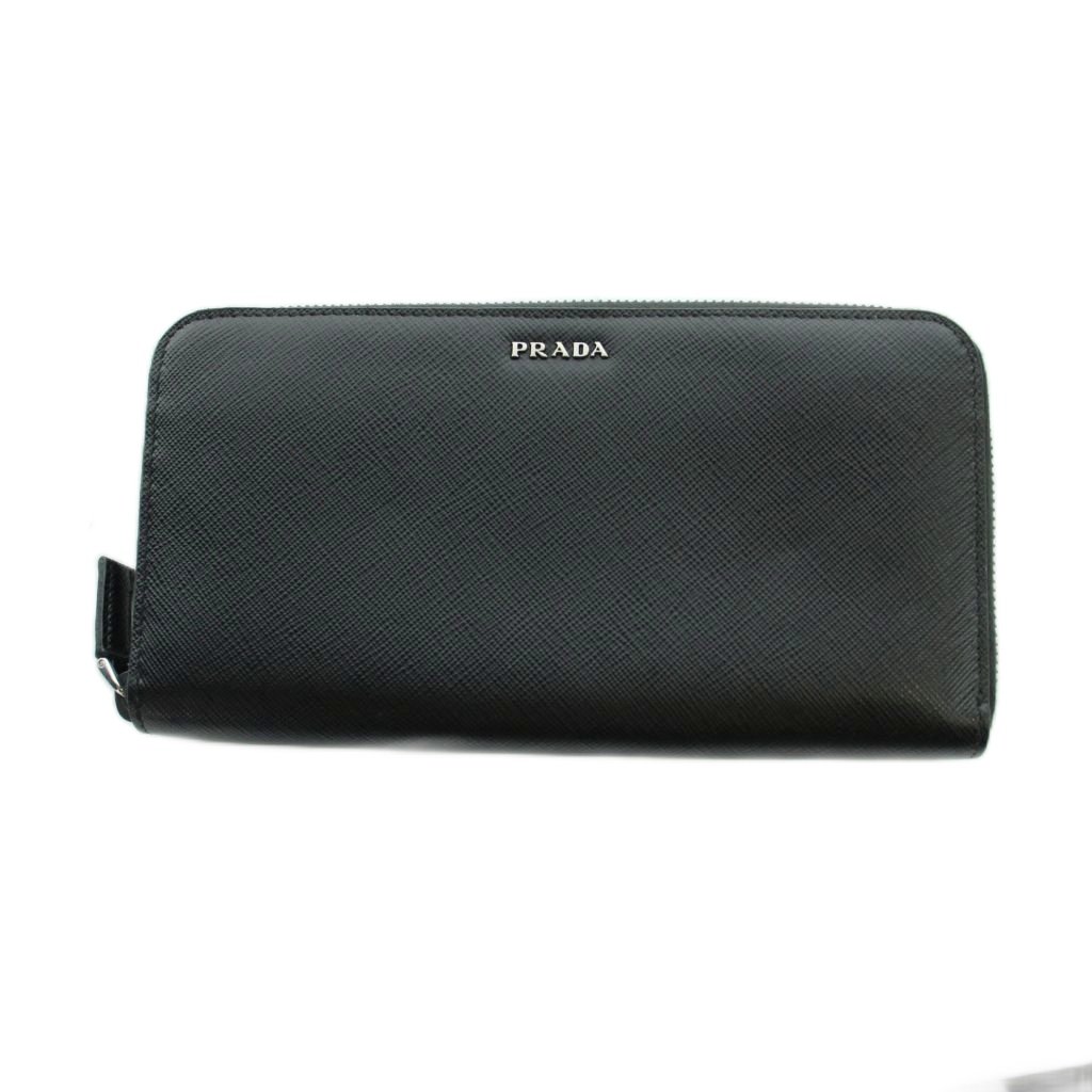 【中古】プラダ PRADA 長金入れ ウォレット ラウンドチャック ロゴタイプ サフィアーノ なめし革 黒 黒いこと ■GY99 /MQ メンズ 【ベクター 古着】 260406
