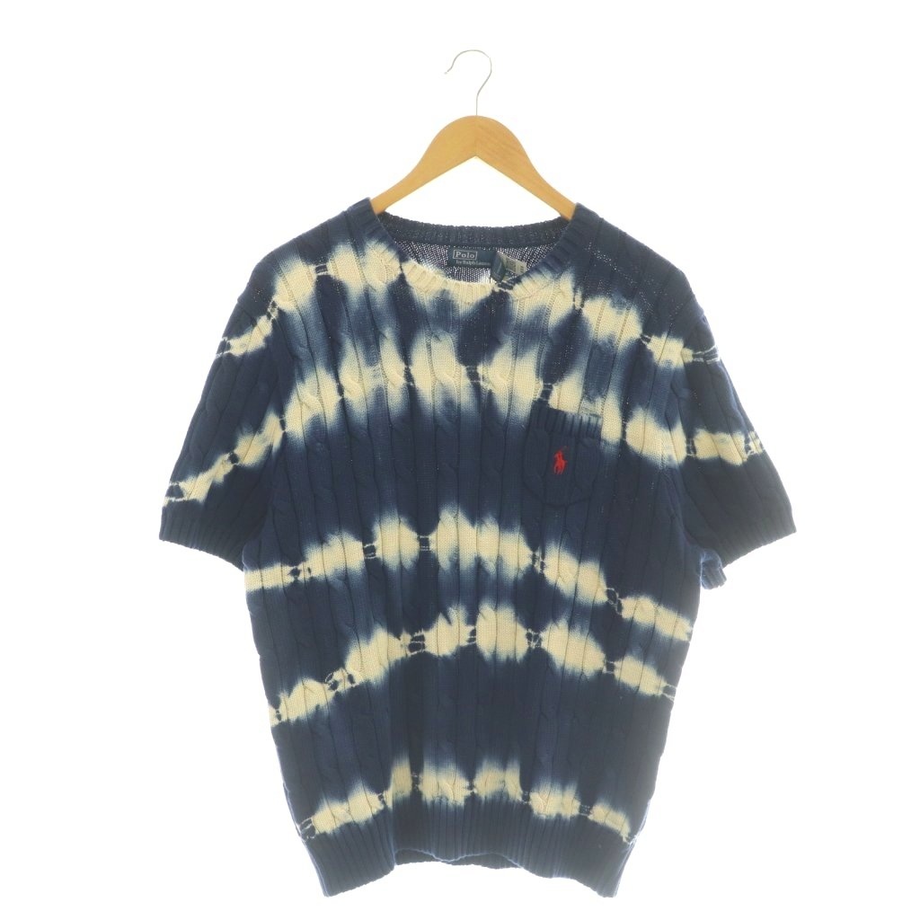 【中古】未当て嵌める品 ポロ バイ ラルフローレン Polo by Ralph Lauren タイダイ 有線テレビ 編み物 スウェーター 半袖 XXL 米国海軍 紺 /SY ■os レディース 【ベクター 古着】 260416