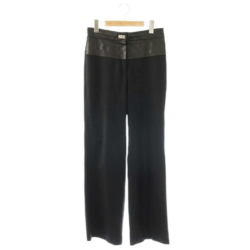 【中古】シャネル CHANEL P39003V28309 ワイドパンツ カシミヤ混 レザー切替 ターンロック 36 ブラック /ES ■G レディース 【ベクトル 古着】 260420|ブランド古着ベクトルプレミアム店