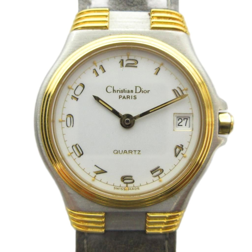 【中古】クリスチャンディオール Christian Dior ジャンク品 32.14.02 腕時計 ウォッチ クォーツ レザーベルト 白文字盤 ゴールドカラー 金色 ■GY18 /MQ ■OH レディース 【ベクトル 古着】 260416|ブランド古着ベクトルプレミアム店