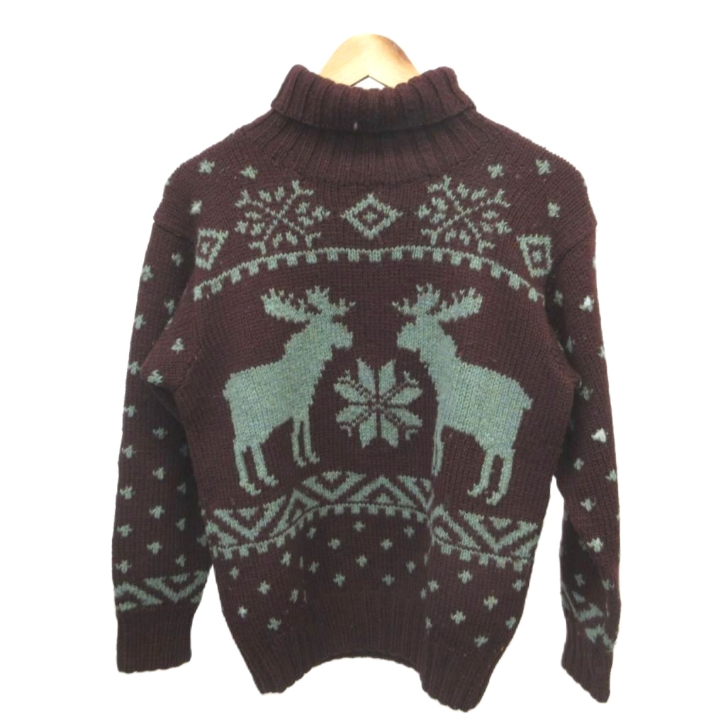 【中古】ラルフローレン RALPH LAUREN ティーシャツ 羊毛 M バーガンディ ボルドーワイン ノース柄 タートルネック 長袖 /KV ■GY99 メンズ 【ベクター 古着】 260420