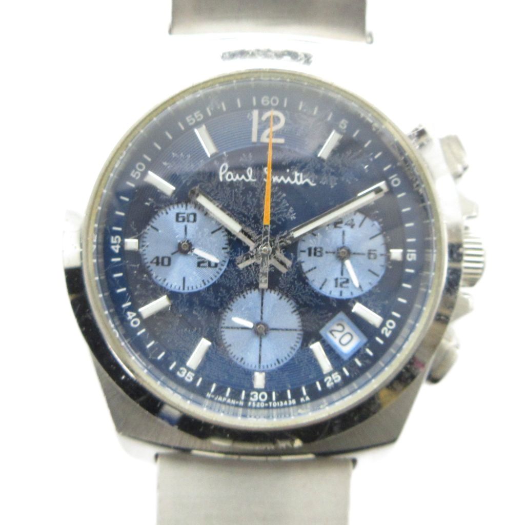 【中古】極点スミス PAUL SMITH F520-T008402 ウオッチ ご覧なさる 石英 クロノグラフ 暦付き添い人 青文字記号盤 しろがね色色 ■GY18 /MQ メンズ 【ベクター 古着】 260506