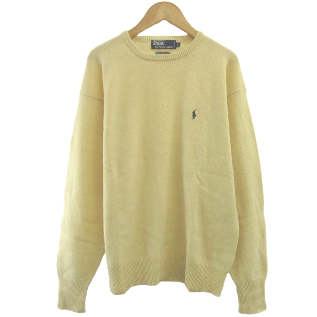 【中古】ポロ ラルフローレン POLO RALPH LAUREN ティーシャツ編み物 プルオーバー 羊毛 L 黄 黄色 長袖 労働者の一団のど首 ロゴタイプ刺しゅう /YU ■GY99 レディース 【ベクター 古着】 260417