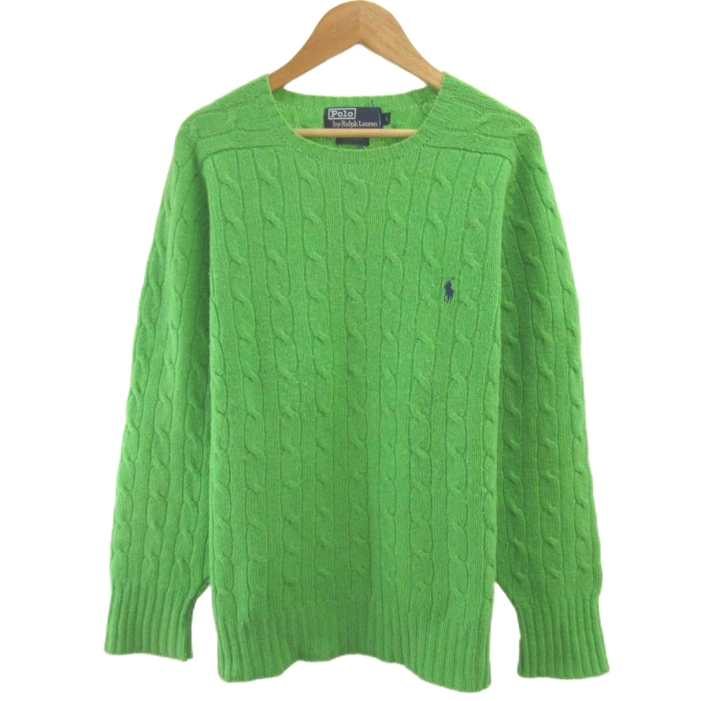 【中古】ポロ バイ ラルフローレン Polo by Ralph Lauren ティーシャツ編み物 プルオーバー 羊毛 L 緑 緑であること 有線テレビ編み物 労働者の一団のど首 長袖 /YU ■GY99 レディース 【ベクター 古着】 260417