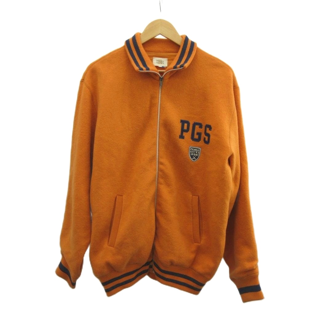 【中古】パーリーゲイツ PEARLY GATES 上衣 前掛け 編み物 羊毛 L オレンジ色 長袖 照明ランプ色つや /MD ■GY99 メンズ 【ベクター 古着】 260417