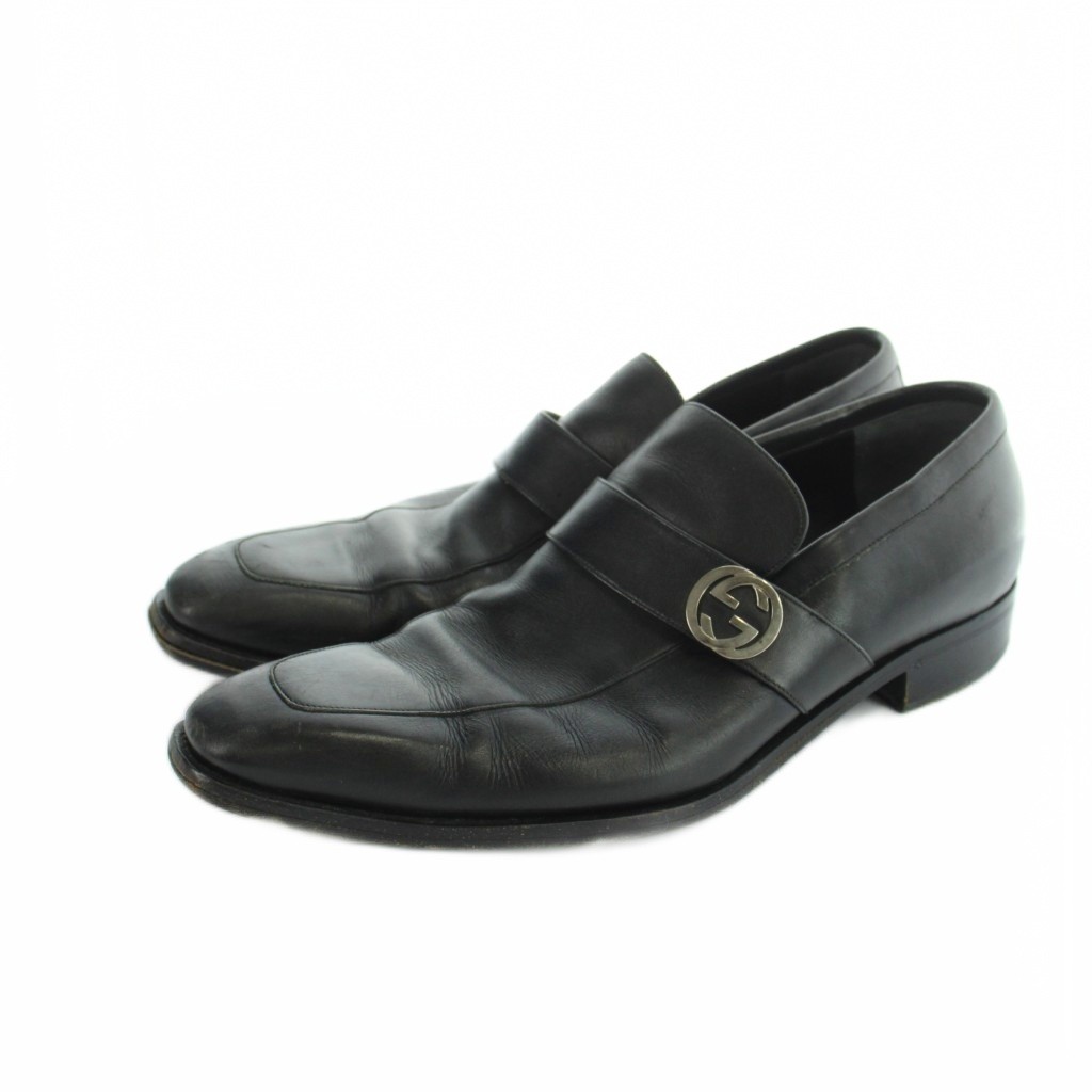 【中古】グッチ GUCCI 114416 ローファー インターロッキング レザー ロゴ スクエアトゥ 9.5 28.5cm 黒 ブラック ■GY73 /MQ ■OH メンズ 【ベクトル 古着】 260512|ブランド古着ベクトルプレミアム店