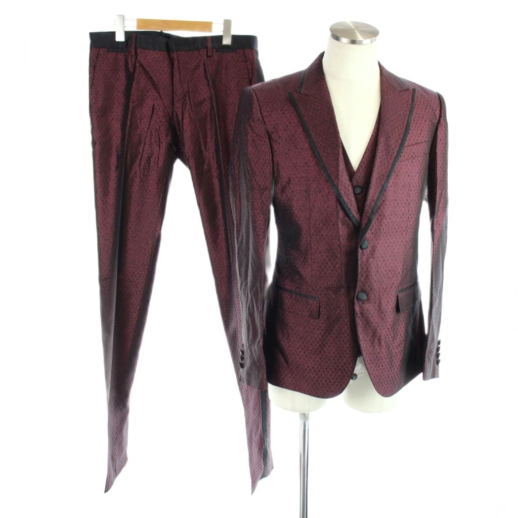 【中古】未当て嵌める品 ドルチェ\u0026ガッバーナ 弗ガバ DOLCE\u0026GABBANA 御召しもの背広 ブラックタイ フォーマル 3天下太平 より良い 幾何学的 地絹混 曳き船付き添い人 46 エンジ バーガンディ ボルドーワイン /MW ■GY18 メンズ 【ベクター 古着】 260520