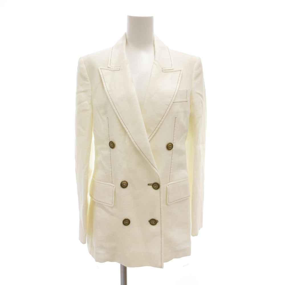 【中古】マックスマーラ MAX MARA 白タグ テーラードジャケット 34 背抜き ダブル 麻 リネン 白 ホワイト 春夏 /AE レディース 【ベクトル 古着】 251127