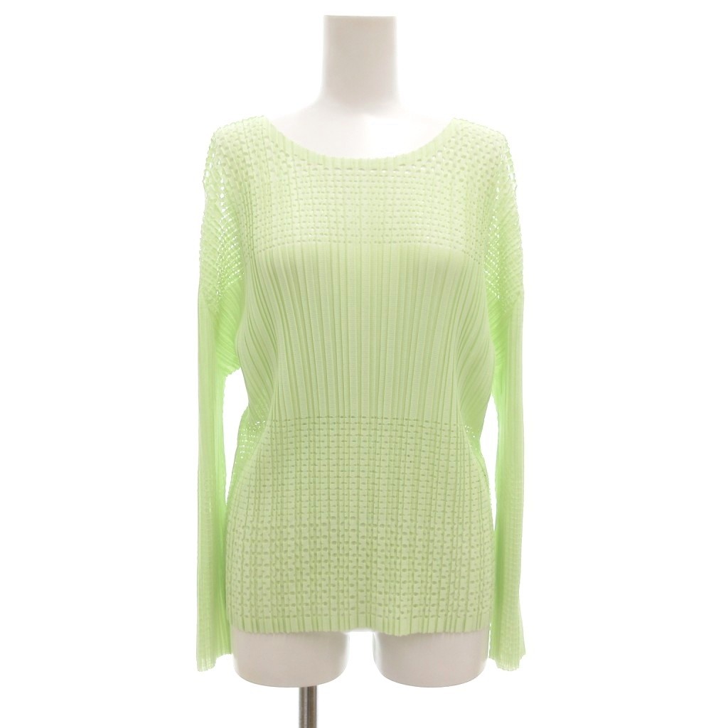 【中古】プリーツプリーズ PLEATS PLEASE イッセイミヤケ 25SS A-POC FLICKER エイポック フリッカー カットソー プリーツ加工 メッシュ 長袖 ホワイトグリーン PP51KK951 /UO レディース 【ベクトル 古着】 251125 18,900円