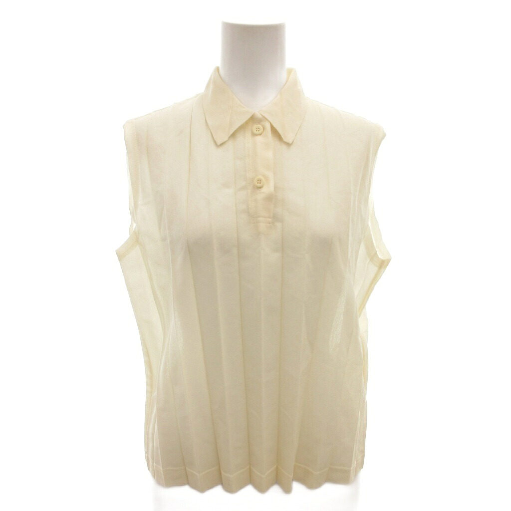 【中古】イッセイミヤケ ISSEY MIYAKE ポロシャツ プリーツ ノースリーブ 白 ホワイト /FF レディース 【ベクトル 古着】 260123