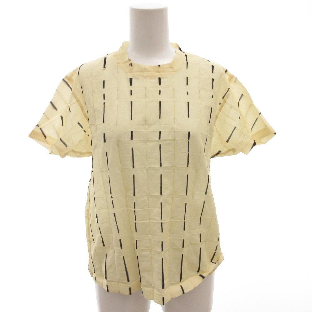 【中古】イッセイミヤケ ISSEY MIYAKE ヴィンテージ Tシャツ カットソー シワ加工 シアー プリント プリーツ 半袖 M ベージュ 黒 /FF レディース 【ベクトル 古着】 260122