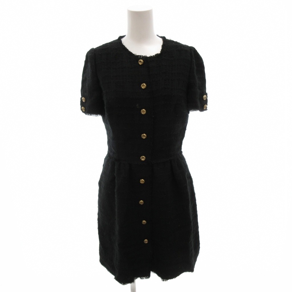 【中古】ドルチェ\u0026ガッバーナ 弗ガバ DOLCE\u0026GABBANA ツィード衣装 否色合い カットオフ ひざ丈 羊毛 38 黒 黒いこと 半袖 金名取り草 /FF レディース 【ベクター 古着】 260121