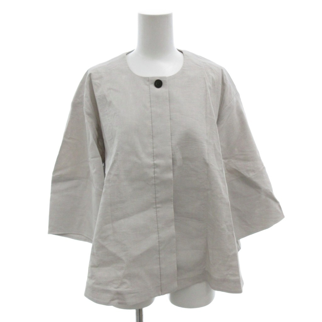 【中古】セオリーリュクス theory luxe 25SS Lush Linen Khloe ノーカラージャケット ブルゾン ラウンドネック リネン混 七分袖 38 グレー /FF レディース 【ベクトル 古着】 260125 11,925円