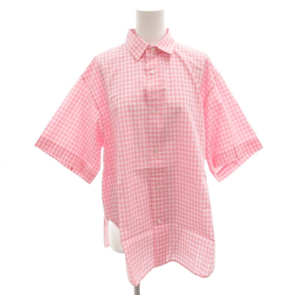 【中古】ブラミンク BLAMINK 23SS ギンガムチェック柄 シャツ ブラウス 半袖 バイカラー 38 ピンク 白 ホワイト /FF レディース 【ベクトル 古着】 260203