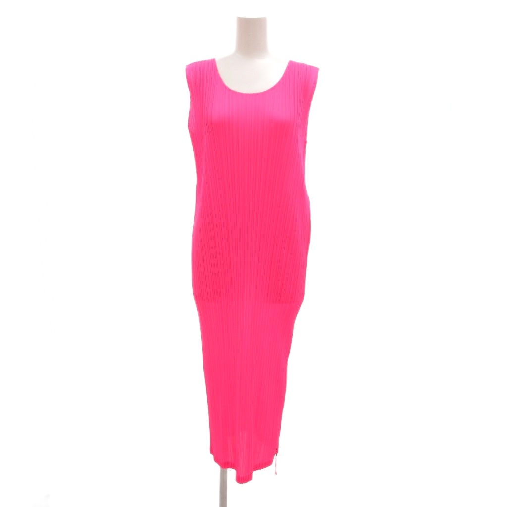 【中古】プリーツプリーズ PLEATS PLEASE イッセイミヤケ 22SS ワンピース ノースリーブ ロング サイドジップ 3 ビビッドピンク系 /UO レディース 【ベクトル 古着】 260220
