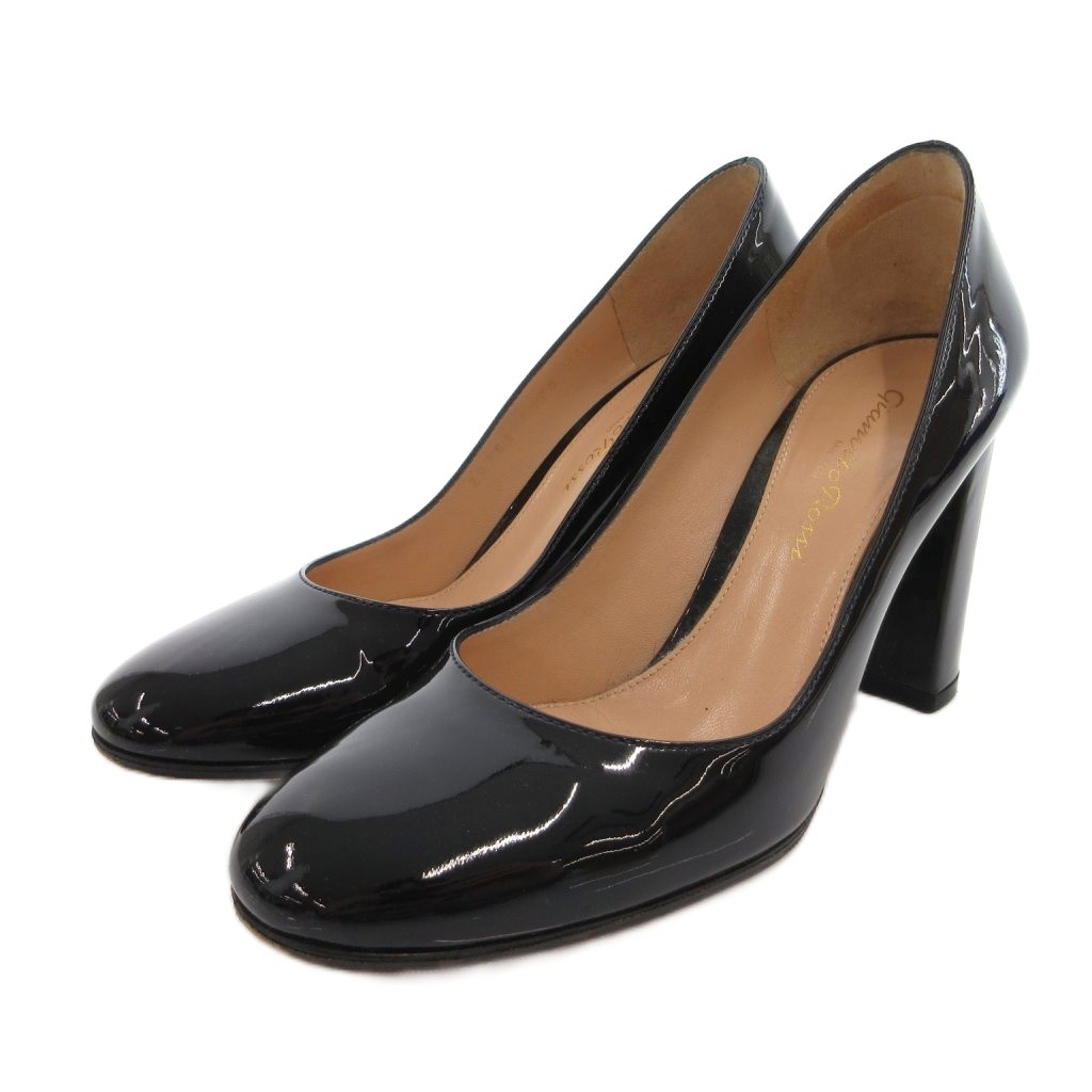 【中古】ジャンヴィトロッシ Gianvito Rossi パンプス ラウンドトゥ チャンキーヒール 専売特許なめし革 34.5 黒 黒いこと /FF レディース 【ベクター 古着】 260220 靴-パンプス