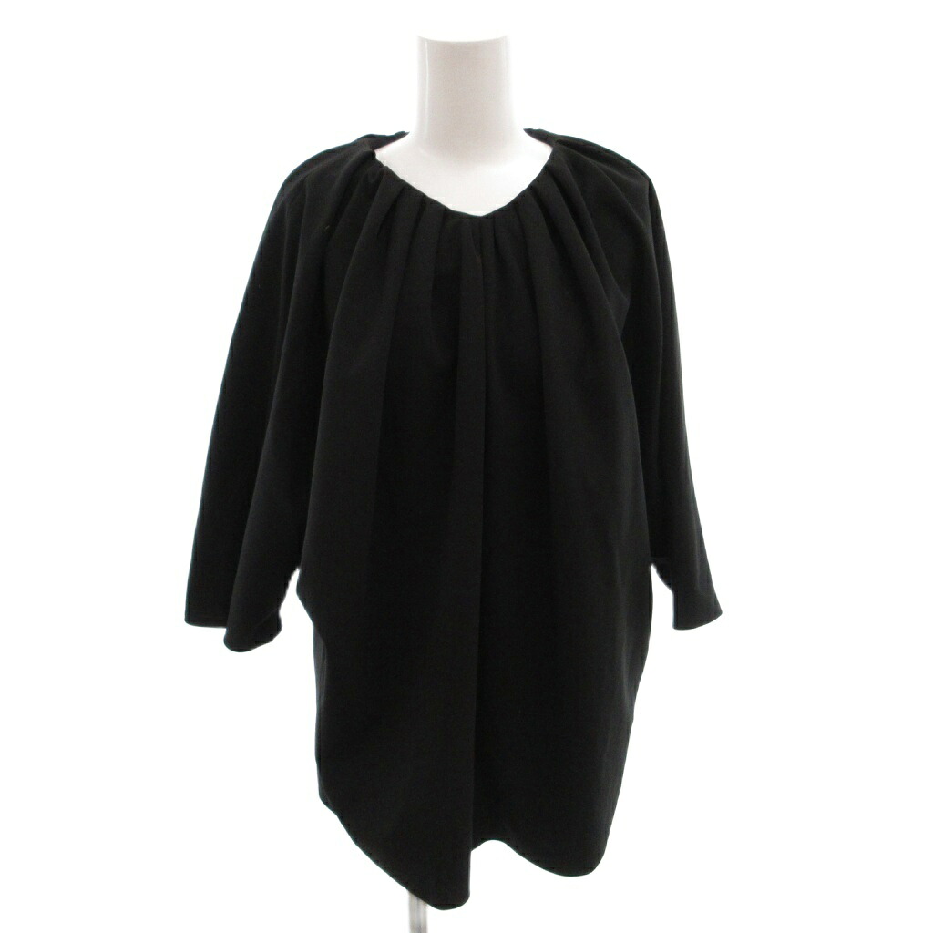 【中古】アドーア ADORE カットジョーゼット カットソー ギャザー 五分袖 38 黒 ブラック /FF レディース 【ベクトル 古着】 260221