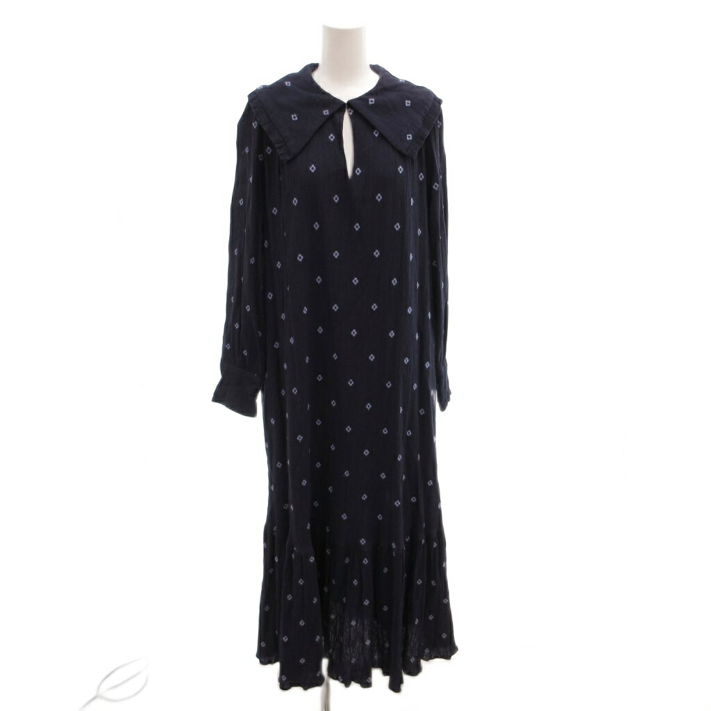 【中古】ヌキテパ NE QUITTEZ PAS! 23AW Cotton Gauze Full Embroidery Frill Collar Dress ワンピース ドレス 花柄 ロング マキシ ギャザー M 紺 ネイビー /FF レディース 【ベクトル 古着】 260220|ブランド古着ベクトルプレミアム店