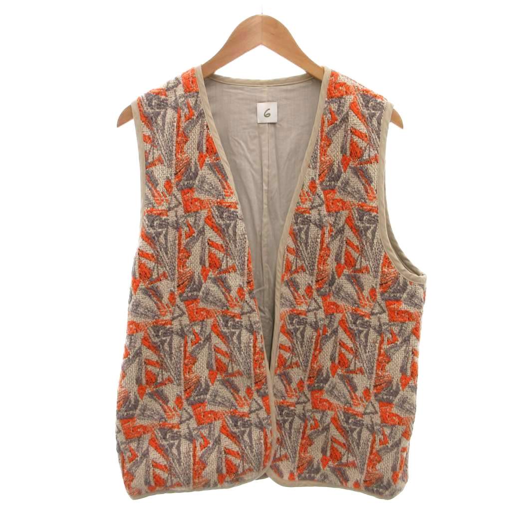 【中古】6 ROKU BEAUTY&YOUTH B&Y ロク ビューティーアンドユース SASHIKO MOTIF JACQUARD VEST ベスト 刺し子風 ジャカード オレンジ /FF レディース 【ベクトル 古着】 260223