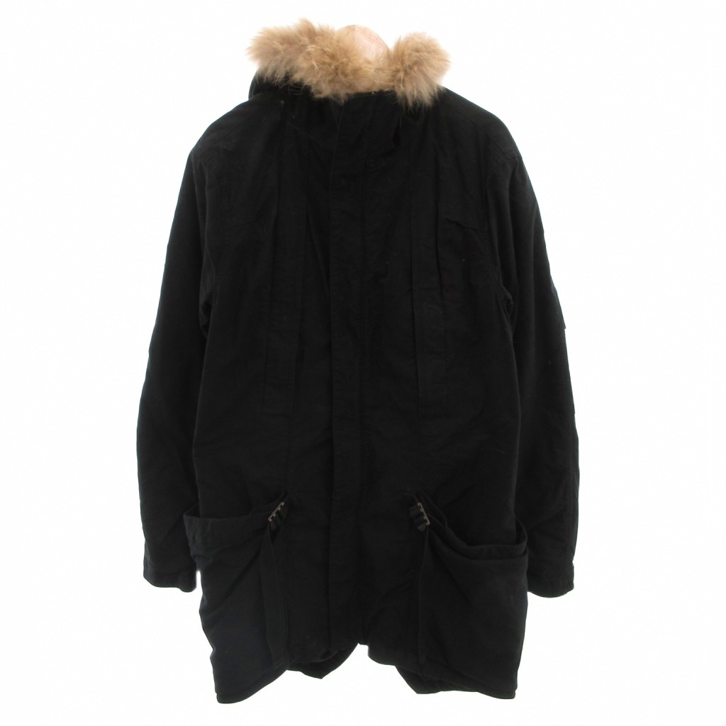 【中古】リップヴァンウィンクル RIPVANWINKLE the viridi-anne 18AW ミリタリーコート ラクーンファー フード 中綿 ロング S 黒 ブラック /FF メンズ 【ベクトル 古着】 260312
