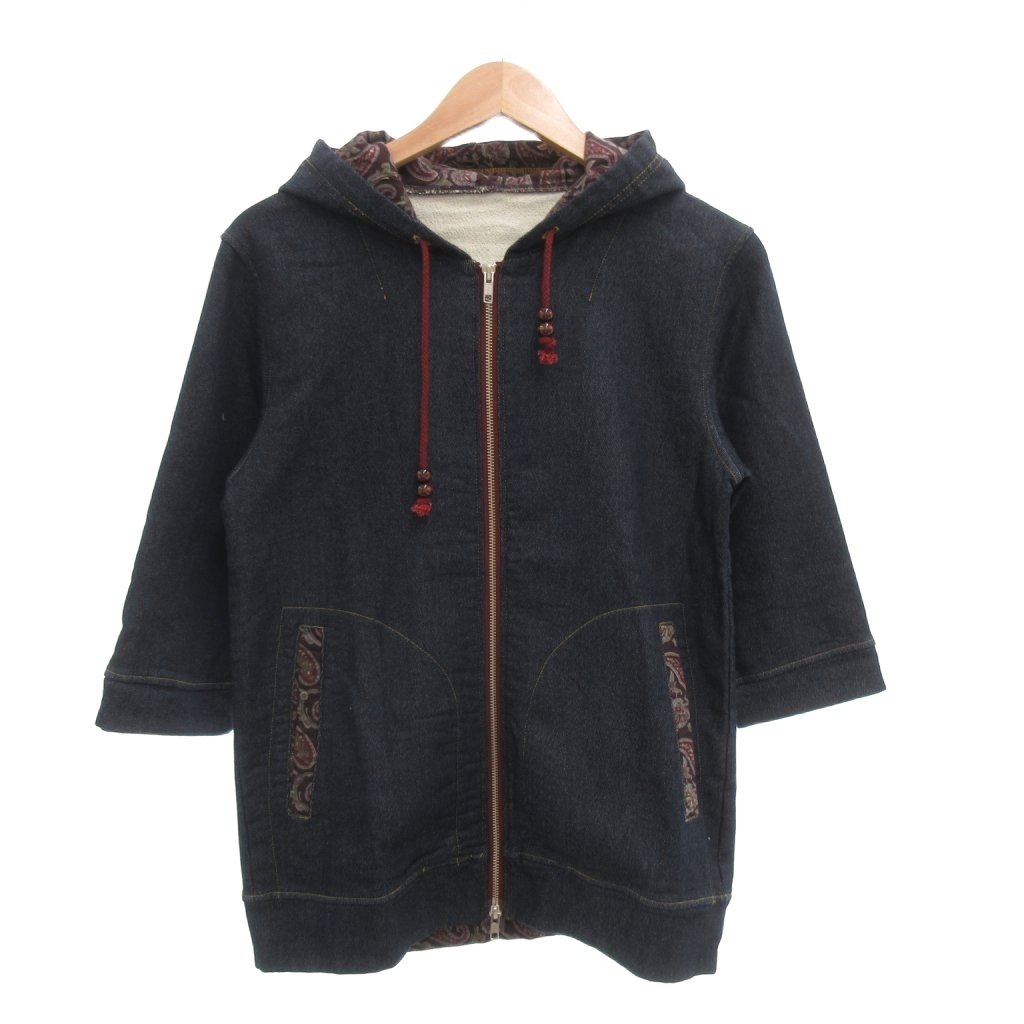 【中古】ピーピーエフエム PPFM 美品 パーカー ジップアップ デニム 裏地ペイズリー M インディゴブルー /MG メンズ 【ベクトル 古着】 260318