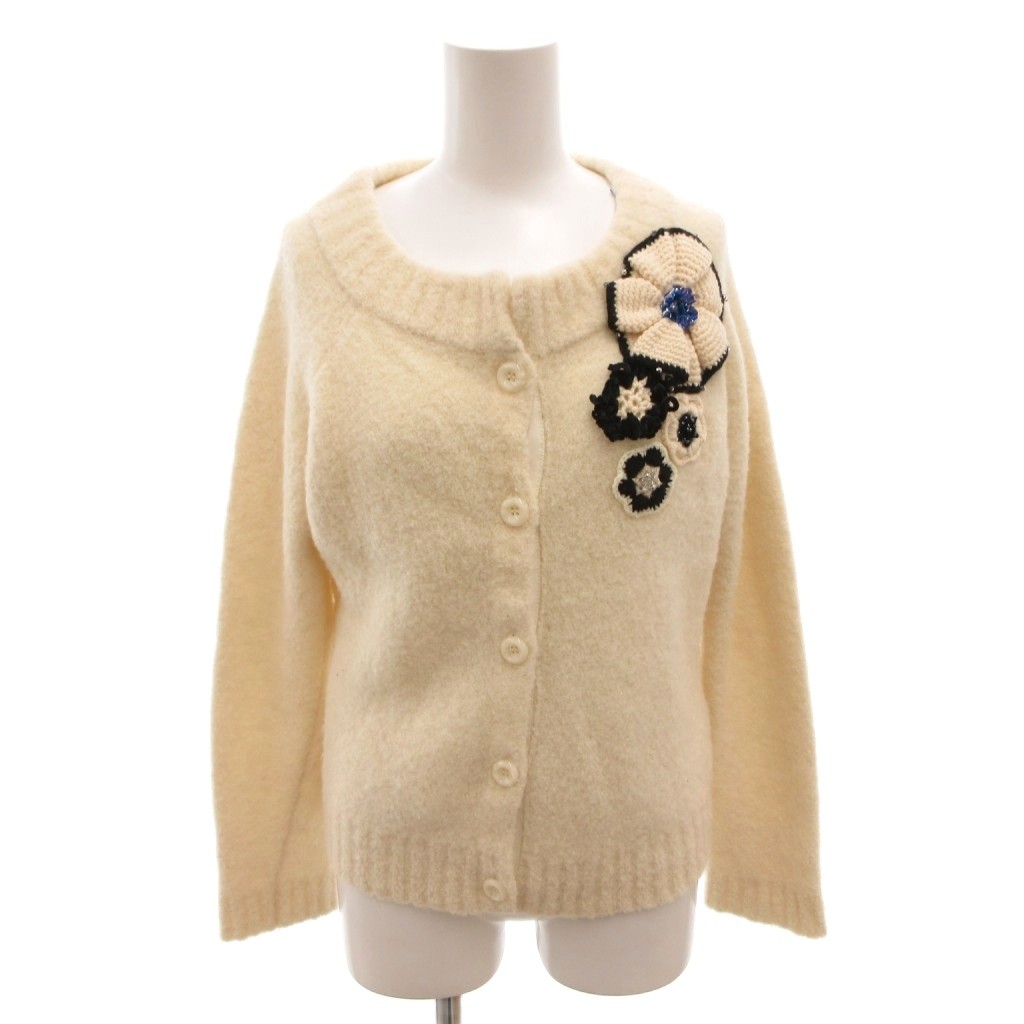 【中古】ユキトリイ YUKI TORII カーディガン ニット 長袖 フラワーモチーフ アルパカ 40 ベージュ /FF レディース 【ベクトル 古着】 260320