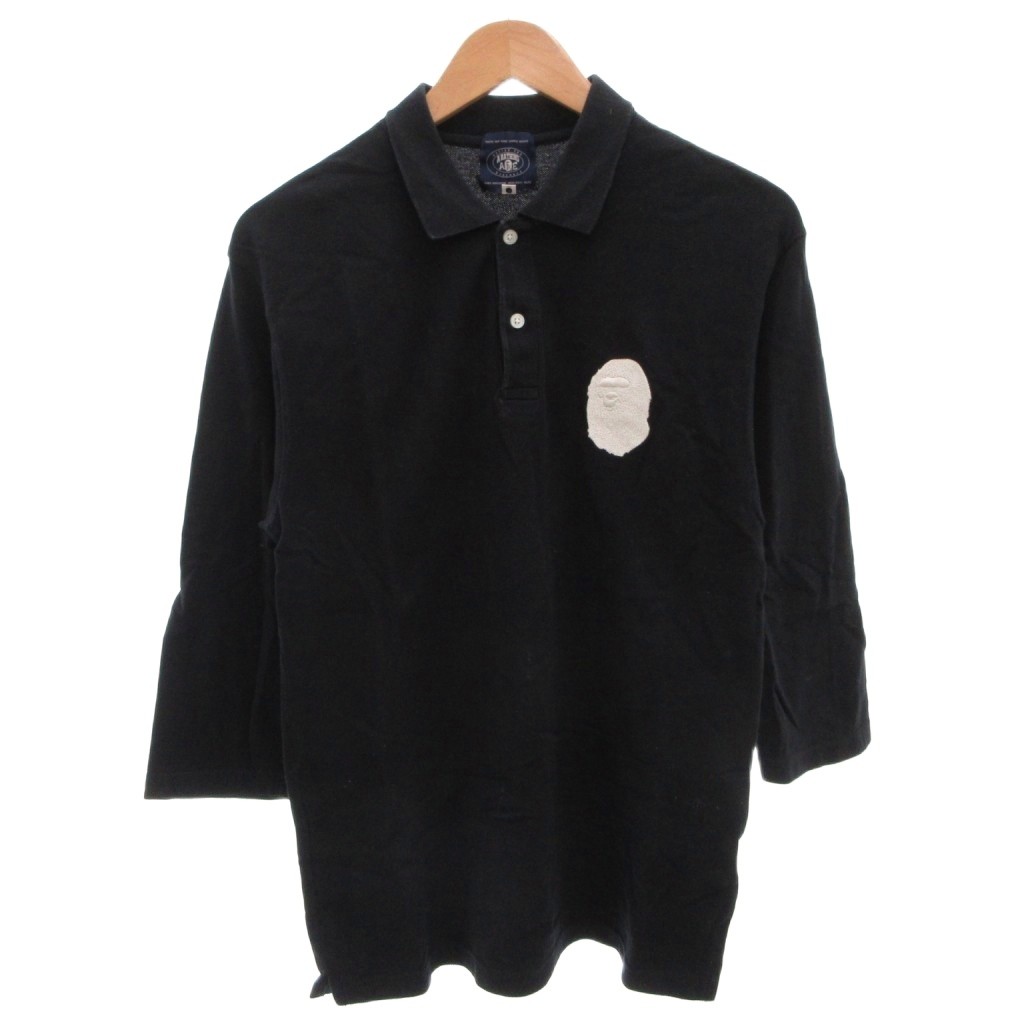 【中古】アベイシングエイプ A BATHING APE ポロシャツ カットー 七分袖 刺繍 コットン L 紺 ネイビー /FF メンズ 【ベクトル 古着】 260320