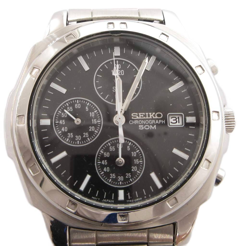 【中古】セイコー SEIKO ウオッチ 御覧になる 石英 クロノグラフ デイト SND191パソコン しろがね色色つや 文字記号盤黒いこと /MG メンズ 【ベクター 古着】 260506