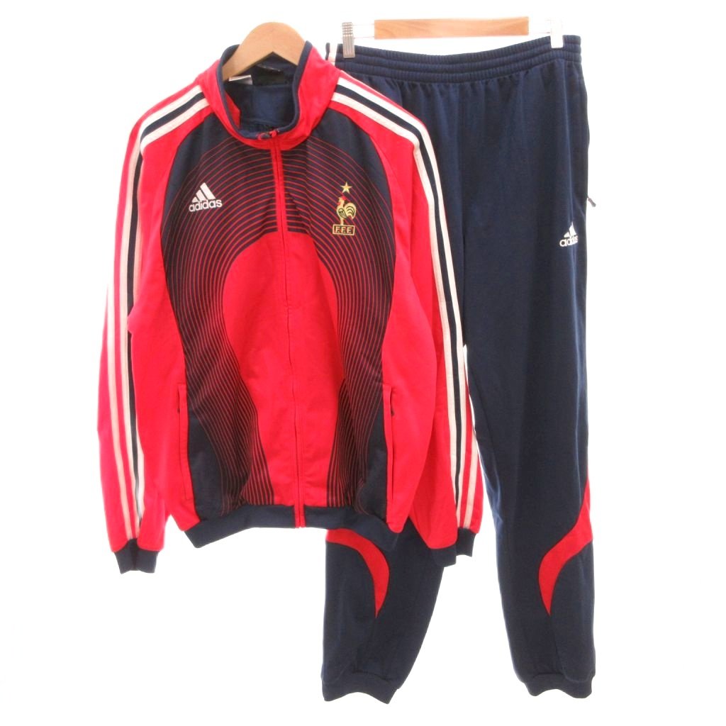 【中古】アディダス adidas W杯ＦＲＧ2006 フランス共和国代議員団 セットアップ 貨物自動車上衣 ジョガーパンツ ロゴタイプ刺しゅう M 紺 米国海軍 赤 赤いこと /FF メンズ 【ベクター 古着】 260330