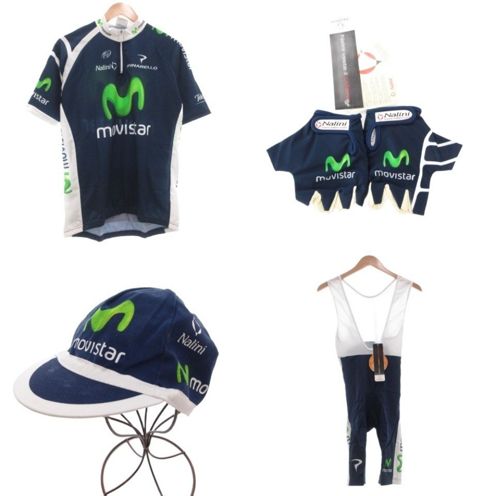 【中古】未使用品 Nalini MOVISTAR タグ付き まとめ 4点セット 上下 サイクルジャージ パンツ グローブ 帽子 6 L ネイビー /MG メンズ 【ベクトル 古着】 260427｜ブランド古着ベクトルプレミアム店
