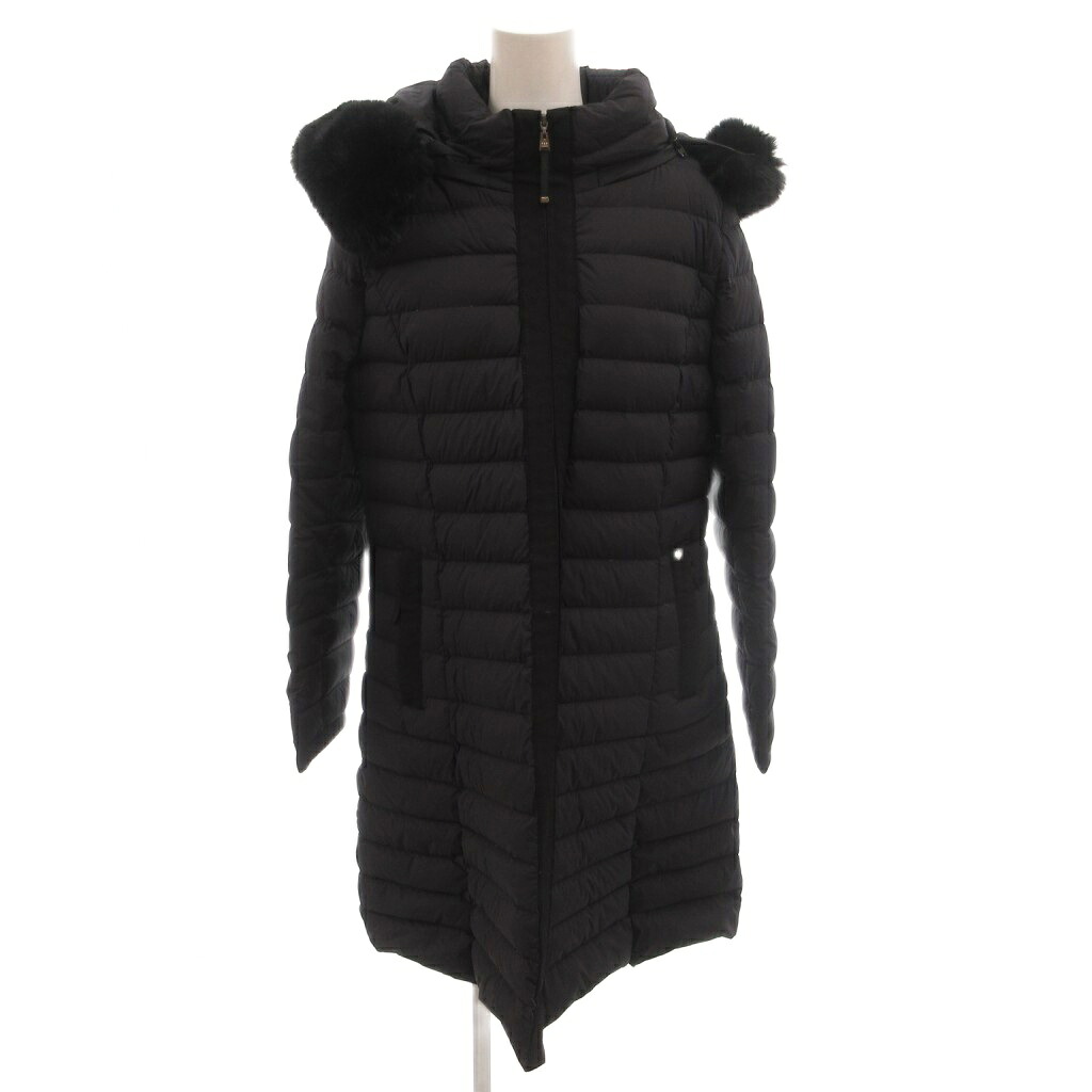 【中古】トゥービーシック TO BE CHIC VICTORIA DOWN ロイカストレッチ ダウンコート フード フェイクファー ひざ丈 42 黒 ブラック /FF レディース 【ベクトル 古着】 260422｜ブランド古着ベクトルプレミアム店