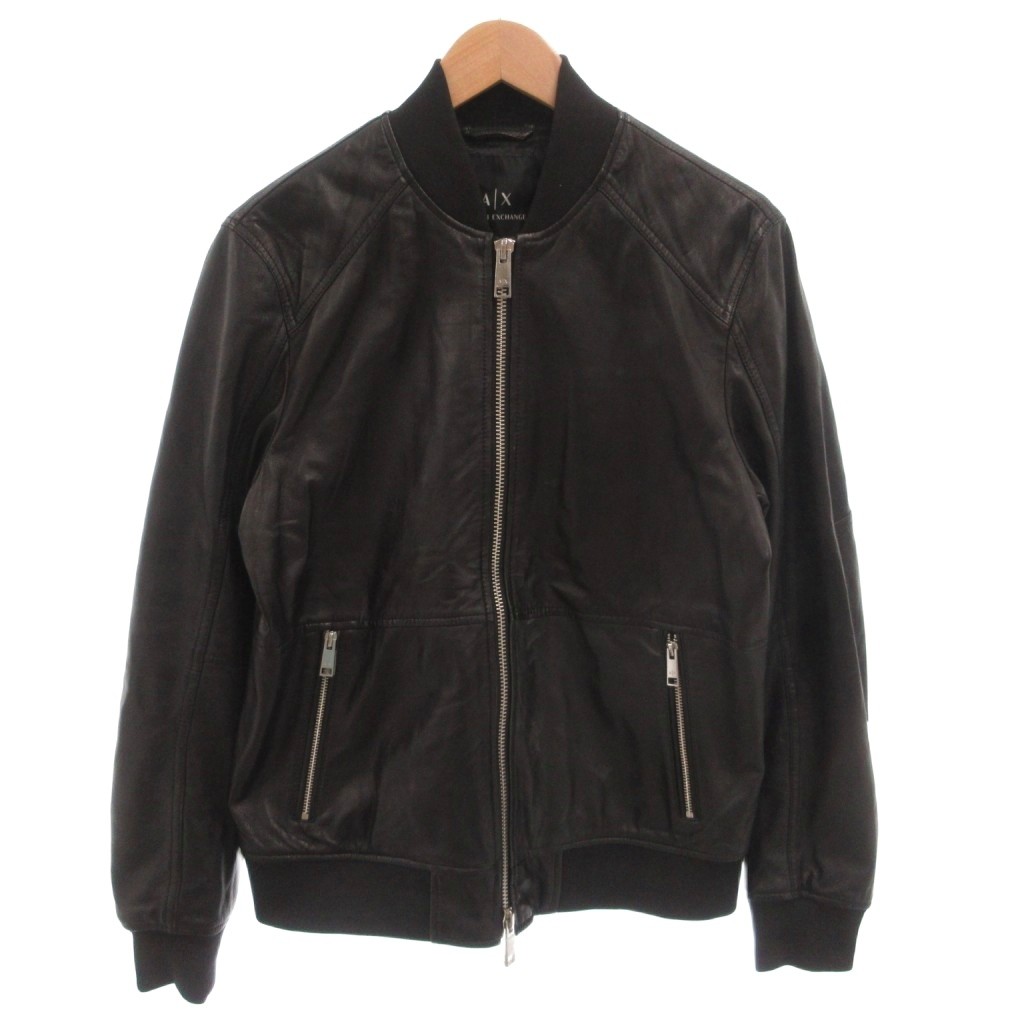 【中古】アルマーニエクスチェンジ A/X ARMANI EXCHANGE ラムレザーブルゾン 上衣 革ジャン うつり変わり S 黒 黒いこと /FF メンズ 【ベクター 古着】 260422