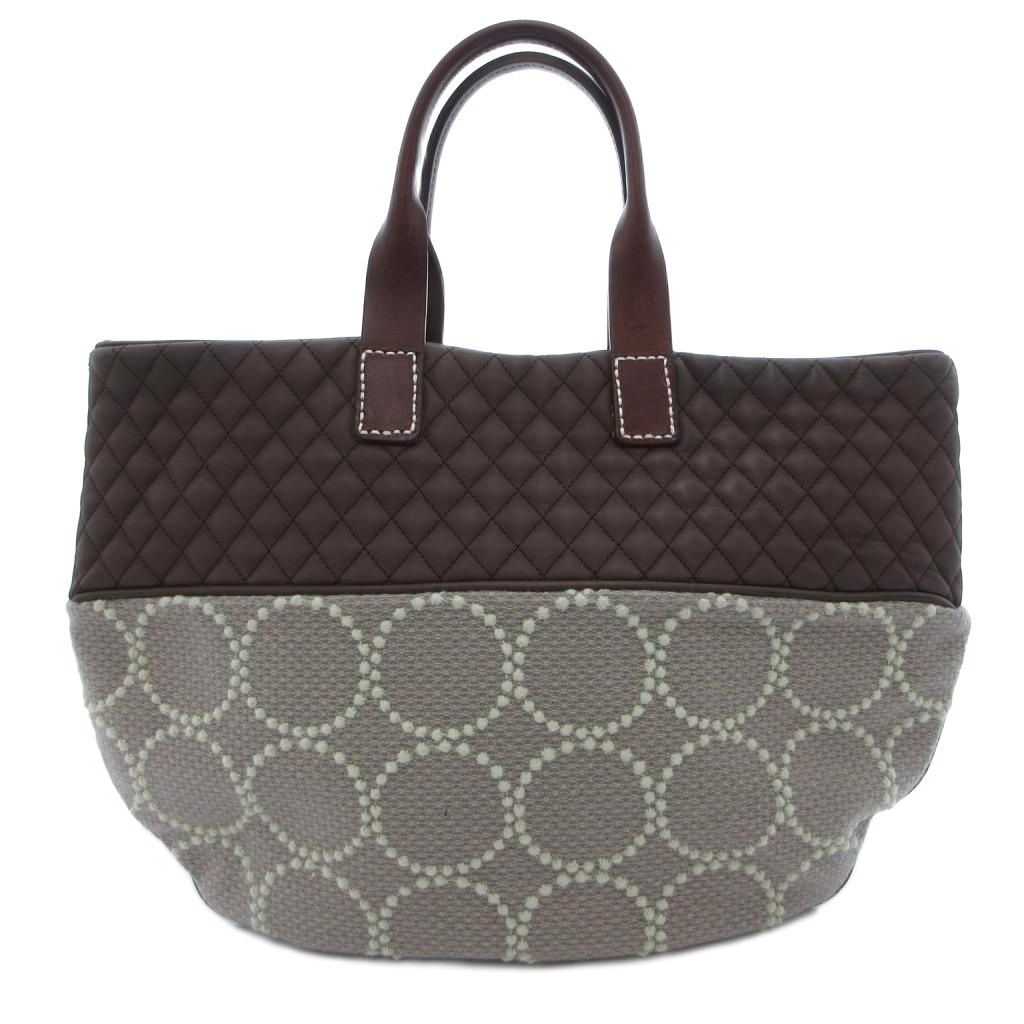 【中古】ミナペルホネン mina perhonen tambourine peitto bag トートバッグ 手提げ レザー ツイード 編み込み 茶 ブラウン /FF レディース 【ベクトル 古着】 260508｜ブランド古着ベクトルプレミアム店