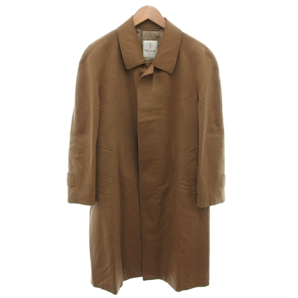 【中古】Hickey Freeman ステンカラー厚地の外套 シングル ロング 比翼 カシミール100％ ベージュ /FF  【ベクター 古着】 260508